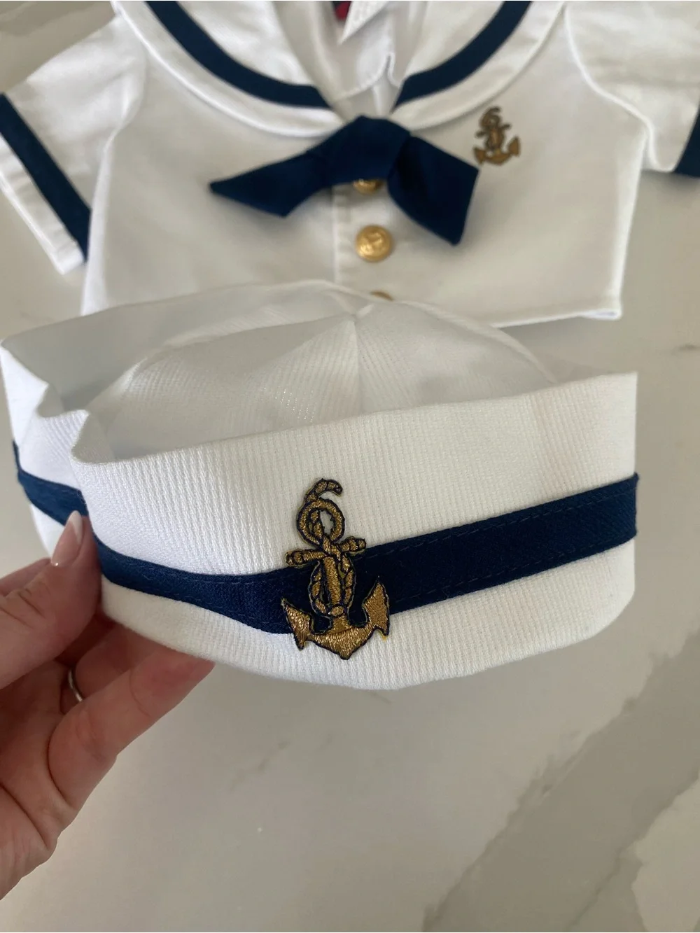 Vtg Good Lad Sailor navy seals baby Outfit 2pc gold embroidered anchor Top & Hat